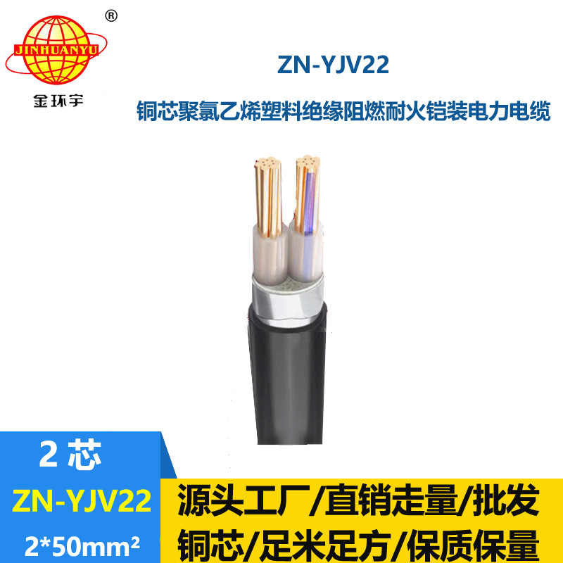 金環宇電纜 2芯電纜鋼帶鎧裝ZN-YJV22-2X50平方 阻燃耐火電纜