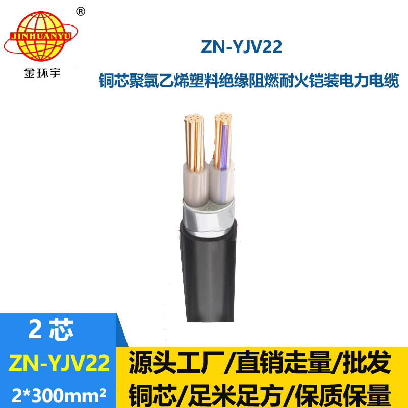 金環宇電纜 多芯阻燃耐火鎧裝電纜ZN-YJV22-2X300平方 深圳yjv22電纜